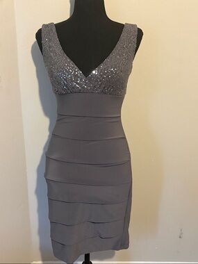 B Darlin Gray Sequin Bodice Midi Dress